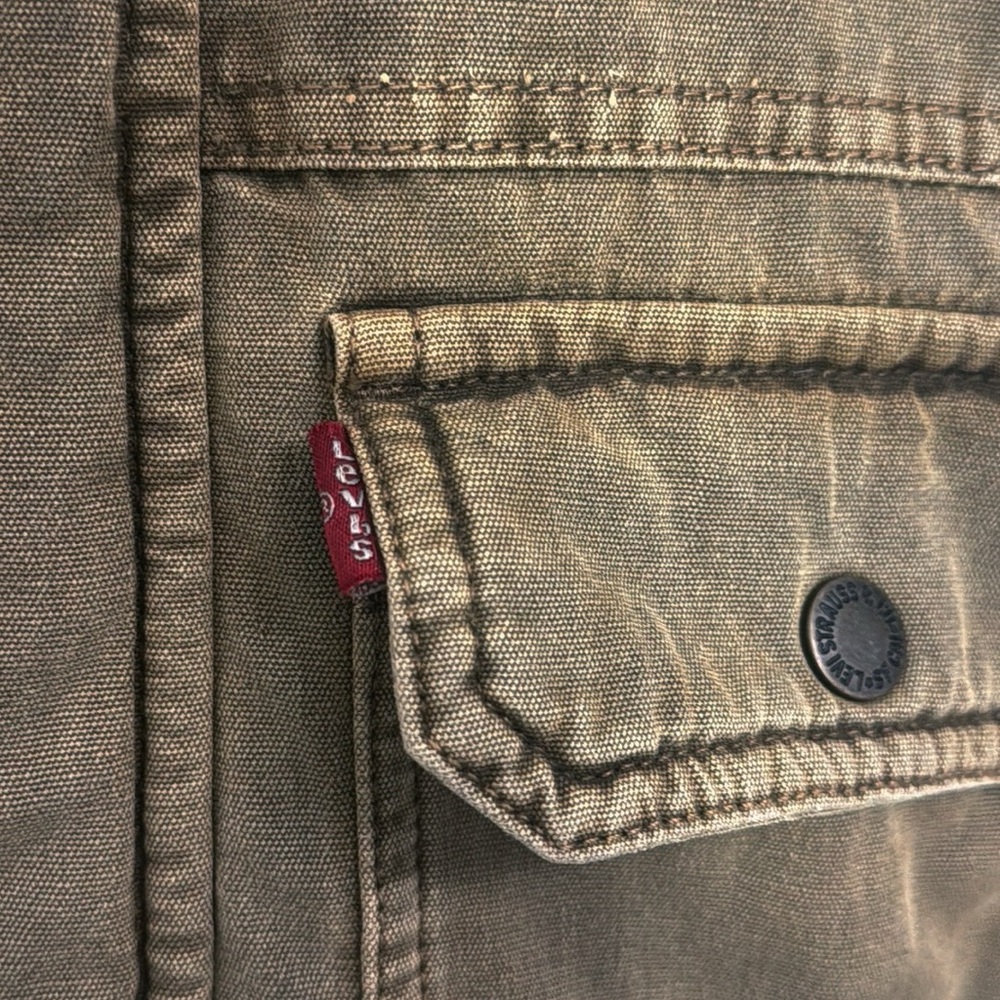 LEVI’S Washed Cotton Brown Jacket Removable Hood Snap/Zipper Front Size Small - Picture 4 of 14